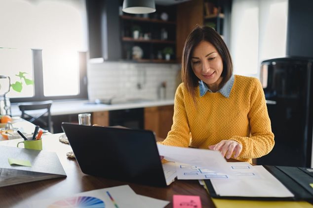 A female employee working from home