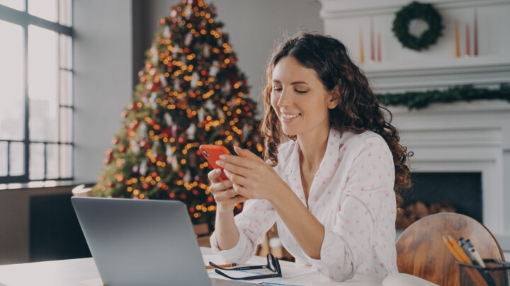 Female employee working during the festive period from home