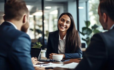 Happy female employee smiling