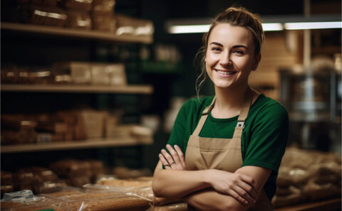 Happy bakery owner smiling and posing