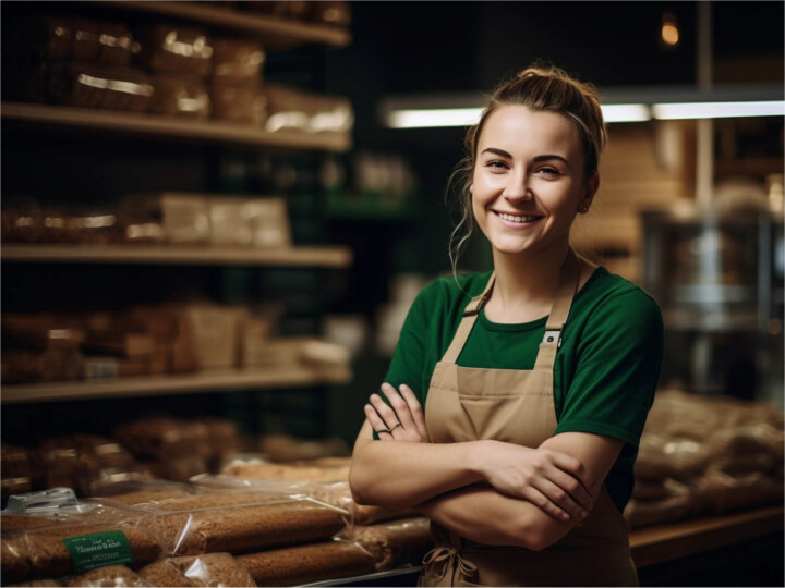 Happy bakery owner smiling and posing