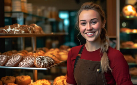 Happy bakery owner smiling and posing