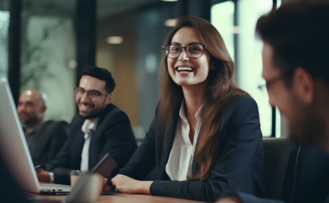 Female employee smiling during a meeting