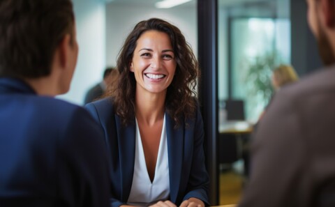 Happy female employee in a meeting in the office