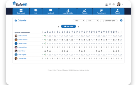 SafeHr Software showing calendar